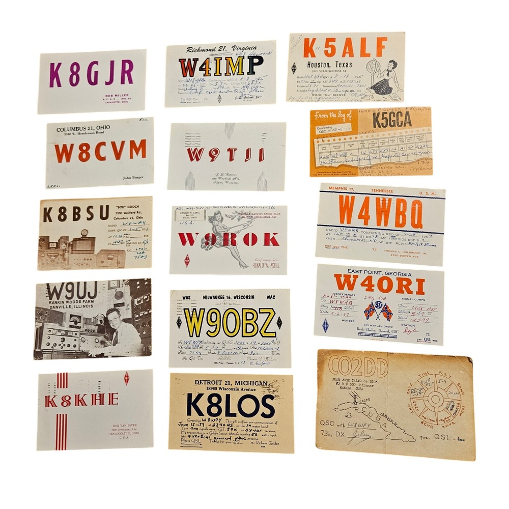 15 Vintage 1950s Ham Amateur Radio QSL Cards Texas, Tennessee, Georgia Wisconsin